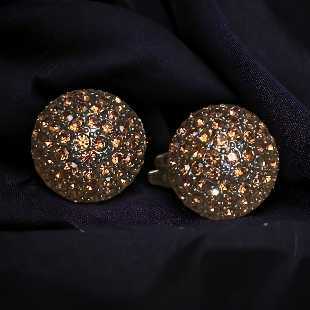 Vintage Carolee paved rhinestone dome button clip on earrings